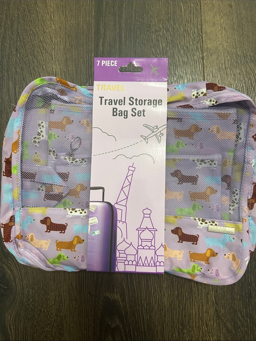Lavender Travel Storage Bag Set with Multicolor Dachshunds